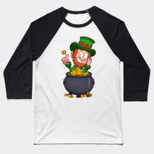 Leprechaun With Pot Of Gold Baseball T-Shirt